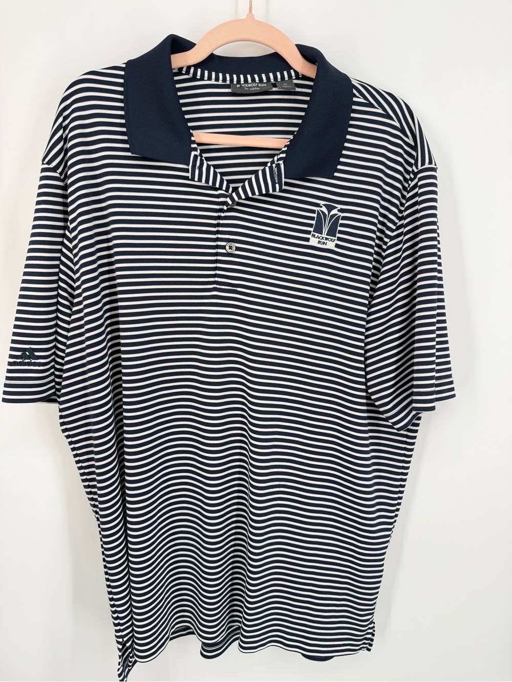 adidas Men's Navy and White Striped Polo